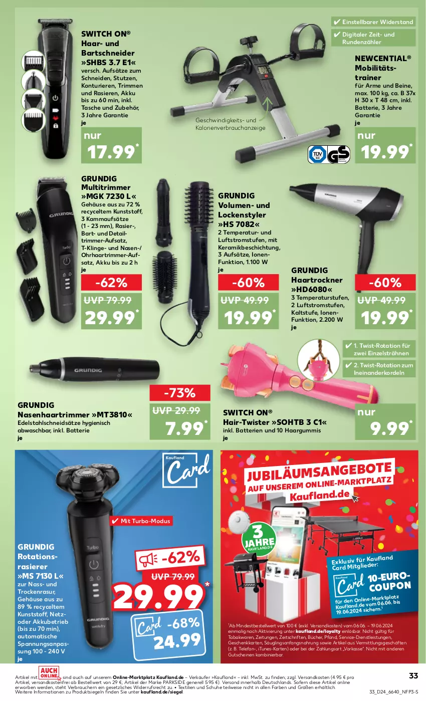 Aktueller Prospekt Kaufland - Prospekt - von 13.06 bis 19.06.2024 - strona 33 - produkty: akku, angebot, auto, bartschneider, batterie, batterien, coupon, edelstahl, eis, erde, grundig, gutschein, gutscheine, haartrockner, ndk, Parkside, rasierer, Rauch, rel, schuhe, Tasche, telefon, Ti, tisch, Trockner, versandkostenfrei