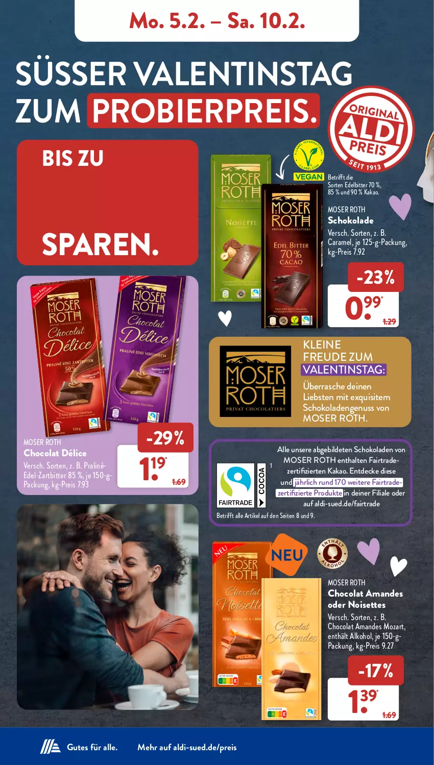 Aktueller Prospekt AldiSud - NÄCHSTE WOCHE - von 05.02 bis 10.02.2024 - strona 10 - produkty: aldi, alkohol, bier, caramel, cola, decke, eis, kakao, leine, moser, Moser Roth, nuss, reis, schoko, schokolade, schokoladen, Ti