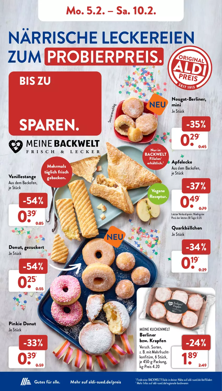 Aktueller Prospekt AldiSud - NÄCHSTE WOCHE - von 05.02 bis 10.02.2024 - strona 12 - produkty: aldi, apfel, backofen, backwaren, berliner, bier, Donut, eis, frucht, geback, konfitüre, kuchen, Ofen, quark, reis, rezept, vanille, Vanillestange, ZTE, zucker