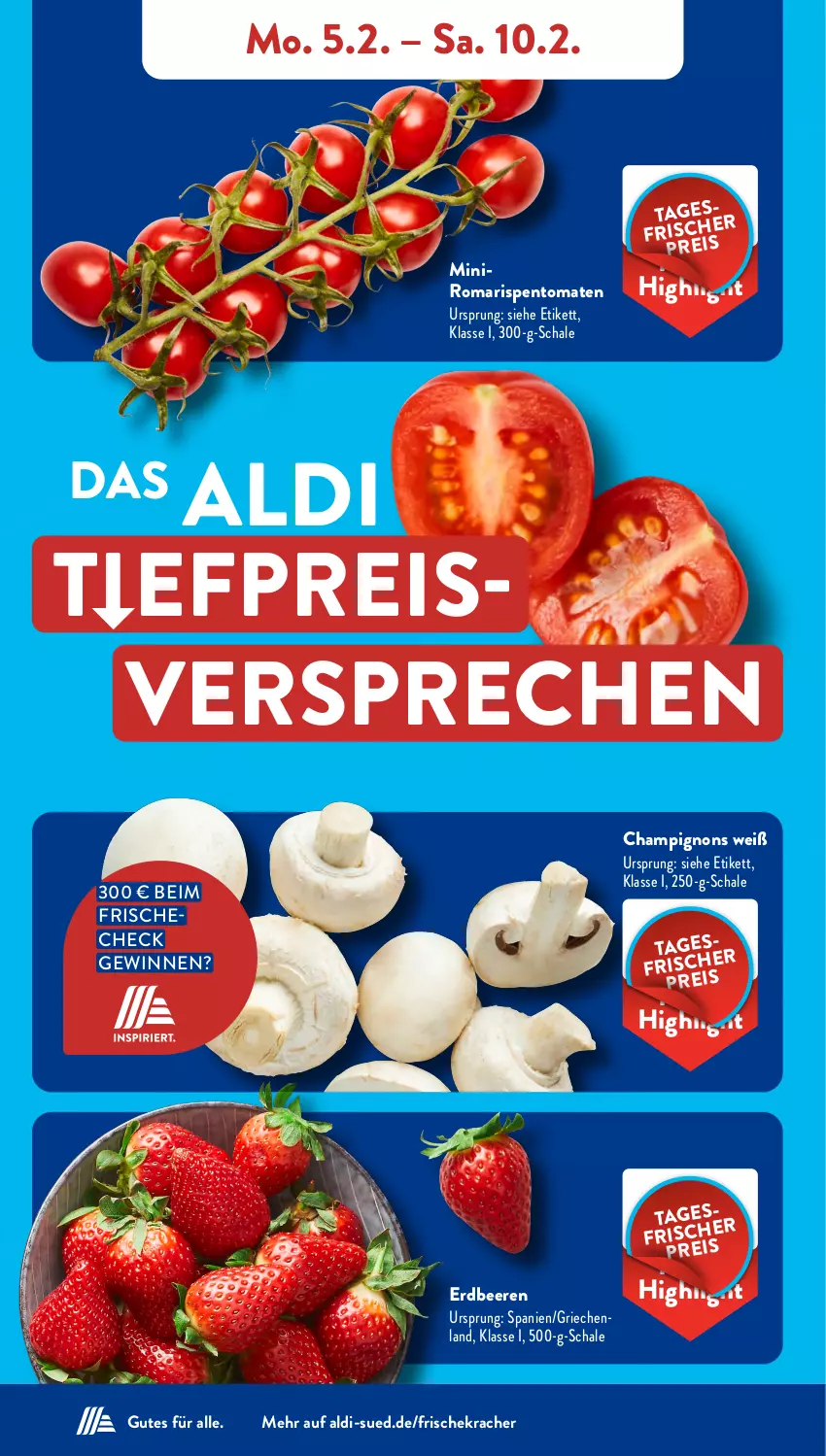 Aktueller Prospekt AldiSud - NÄCHSTE WOCHE - von 05.02 bis 10.02.2024 - strona 4 - produkty: aldi, beere, beeren, champignon, champignons, eis, erdbeere, erdbeeren, kracher, reis, rispentomaten, Schal, Schale, Ti, tomate, tomaten