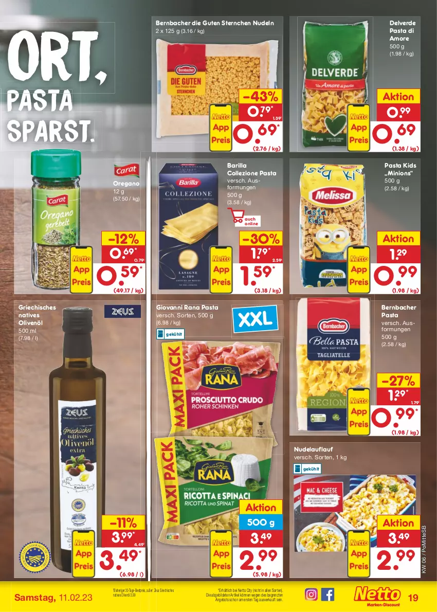 Aktueller Prospekt Netto Marken-Discount - Filial-Angebote - von 06.02 bis 11.02.2023 - strona 19 - produkty: angebot, barilla, bernbacher, bestpreis, eis, erde, giovanni rana, natives olivenöl, nudel, nudeln, olive, oliven, olivenöl, pasta, Rana, reis, Ti, ZTE