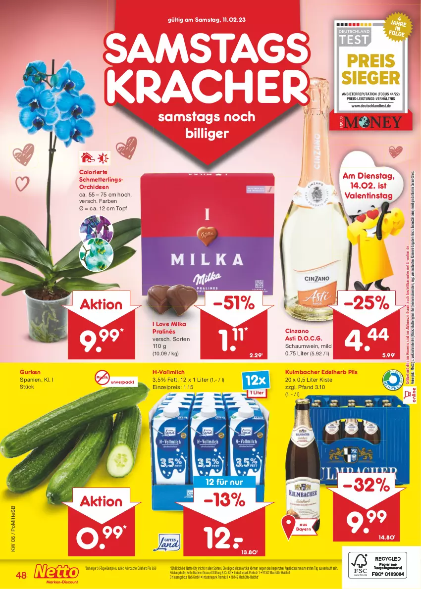 Aktueller Prospekt Netto Marken-Discount - Filial-Angebote - von 06.02 bis 11.02.2023 - strona 48 - produkty: angebot, angebote, asti, bestpreis, cin, cinzano, Cinzano Asti, discount, eis, gurke, gurken, Holz, kracher, marken-discount, Mett, milch, milka, ndk, orchidee, orchideen, pils, reis, Schmetterling, schmetterlingsorchidee, Ti, topf, vollmilch, wein, ZTE