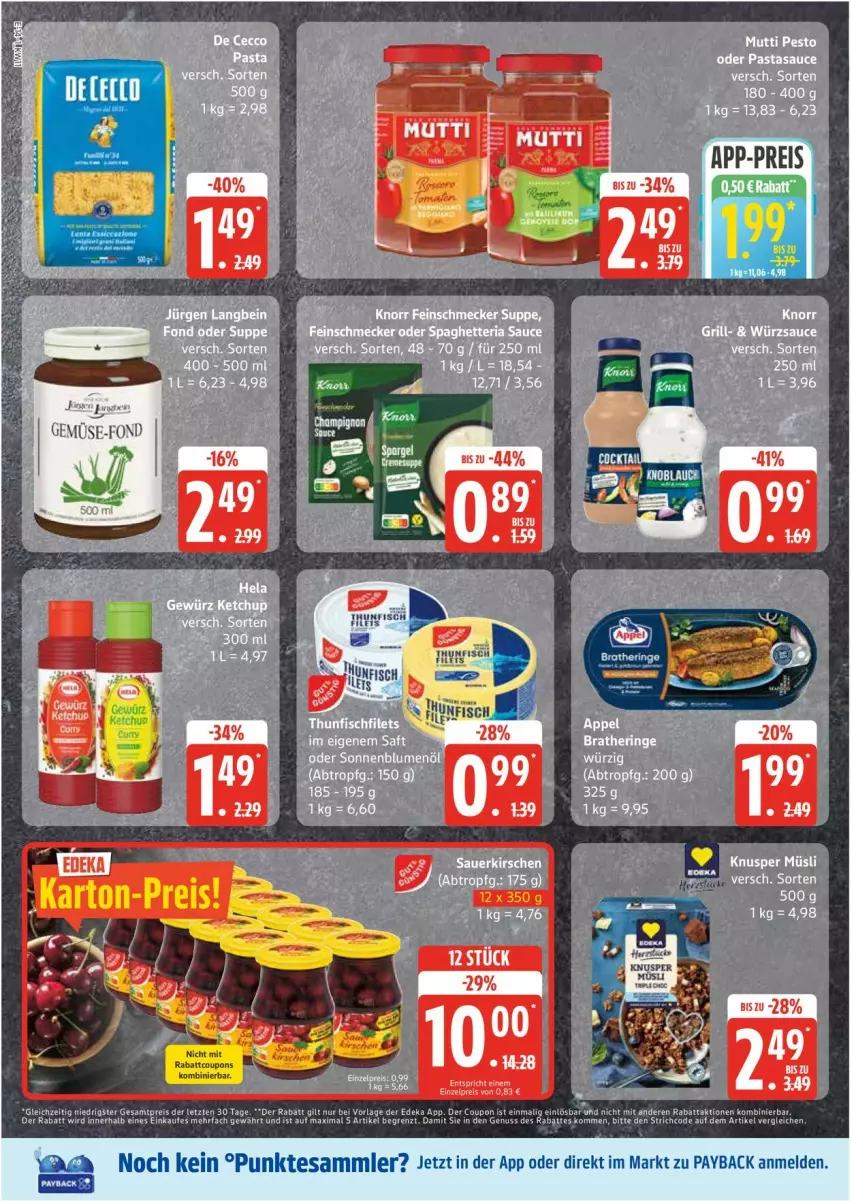 Aktueller Prospekt Edeka - Prospekte - von 10.03 bis 15.03.2025 - strona 14 - produkty: auer, Bratheringe, coupon, coupons, eis, filet, filets, fisch, hering, kirsch, kirsche, kirschen, knorr, müsli, Mutti, nuss, pasta, payback, pesto, reis, ring, sauce, sauerkirschen, thunfisch, Ti, würzsauce, Yo, ZTE