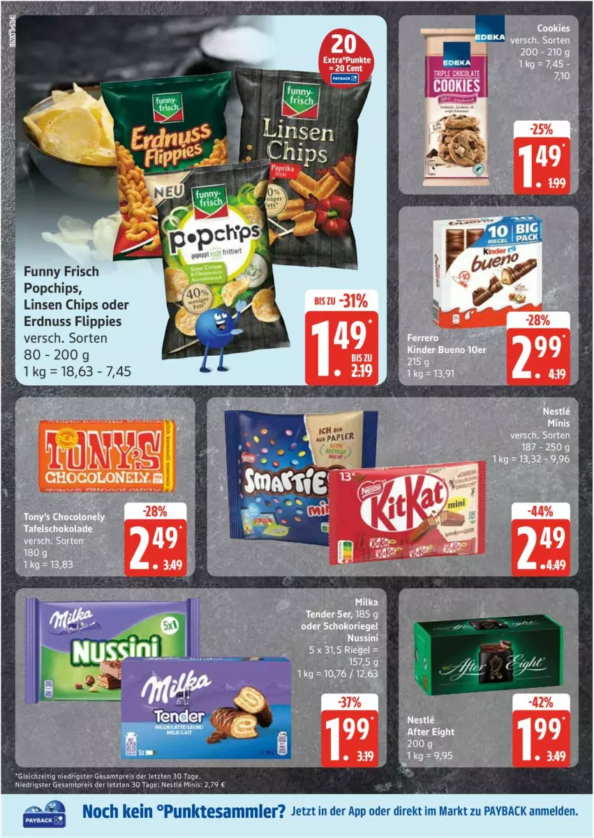 Aktueller Prospekt Edeka - Prospekte - von 10.03 bis 15.03.2025 - strona 16 - produkty: chips, cookie, cookies, eis, erdnuss, flippies, Funny Frisch, linsen, nuss, payback, reis, riegel, schoko, schokoriegel, tender, tesa, Ti, ZTE