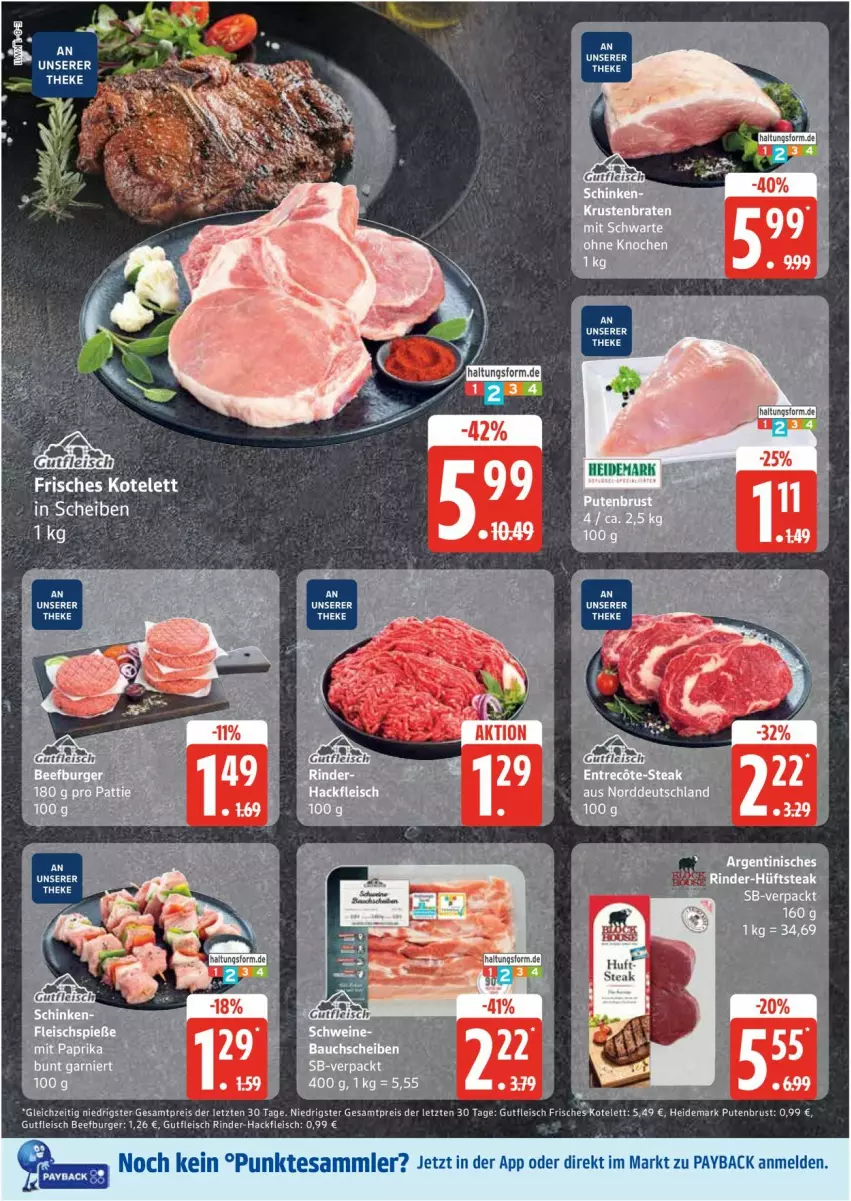 Aktueller Prospekt Edeka - Prospekte - von 10.03 bis 15.03.2025 - strona 8 - produkty: Bau, bauchscheiben, beef, braten, burger, eis, fleisch, Fleischspieße, garnier, gutfleisch, hackfleisch, hüftsteak, kotelett, krustenbraten, payback, pute, putenbrust, reis, rind, rinder, rinder-hackfleisch, schinken, schwein, schweine, steak, tesa, Ti, wein, weine, ZTE