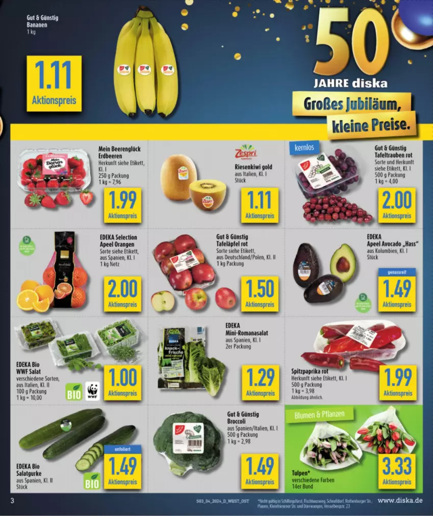 Aktueller Prospekt Budni - von 22.01 bis 27.01.2024 - strona 5 - produkty: aktionspreis, avocado, beere, beeren, bio, broccoli, deka, edeka bio, eis, erdbeere, erdbeeren, gurke, kiwi, Kiwi Gold, leine, orange, orangen, reis, Romanasalat, salat, Salatgurke, tafeläpfel, tafeltrauben, Ti, trauben