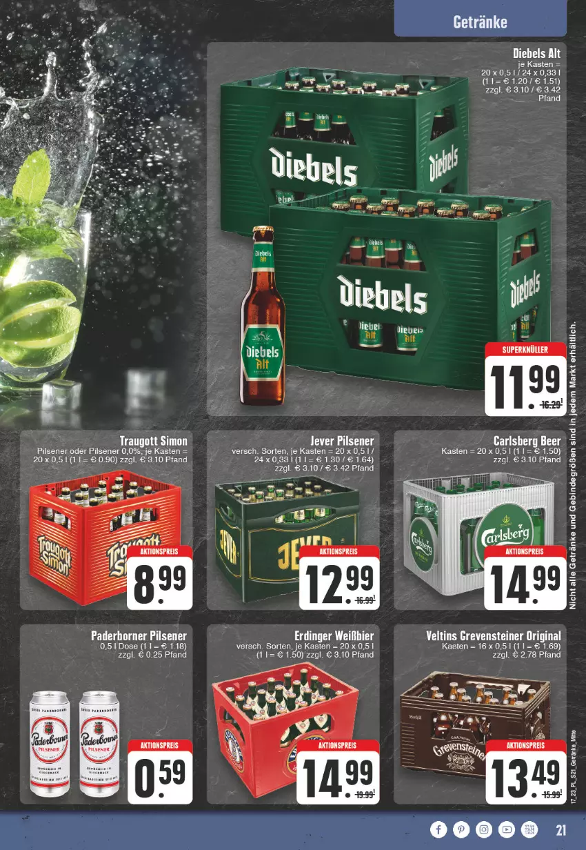 Aktueller Prospekt E Center - Angebote der Woche - von 24.04 bis 29.04.2023 - strona 21 - produkty: getränk, getränke, gin, grevensteiner, pils, pilsener, sim, steiner, Ti, veltins