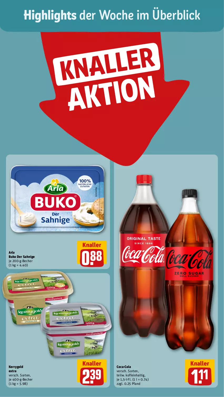 Aktueller Prospekt Rewe - Prospekte - von 02.04 bis 06.04.2024 - strona 2 - produkty: arla, arla buko, Becher, Buko, coca-cola, cola, kerrygold, kerrygold extra, Ti