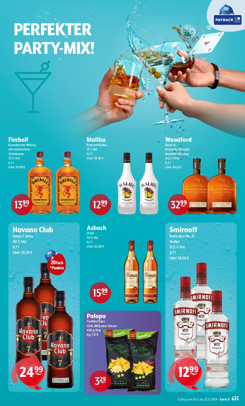 Aktueller Prospekt Getraenke Hoffmann - Prospekte - von 18.11 bis 23.11.2024 - strona 5 - produkty: asbach uralt, ball, bourbon, bourbon whiskey, chili, chips, Havana Club, kentucky straight, kokos, Malibu, rum, smirnoff, Ti, tortilla, Tortilla Chips, tuc, Tüte, vodka, whiskey, whisky