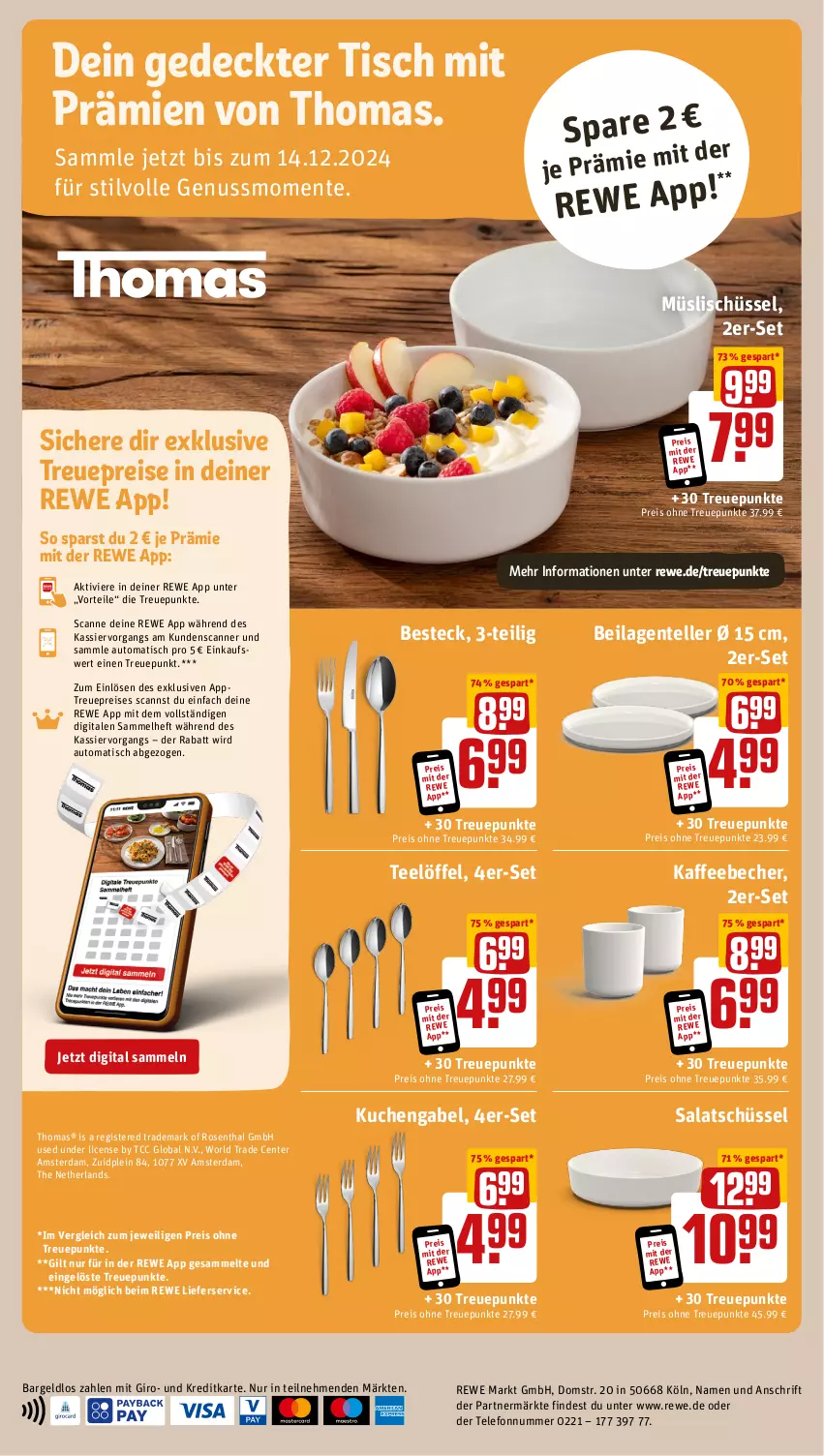 Aktueller Prospekt Rewe - Prospekte - von 21.10 bis 26.10.2024 - strona 22 - produkty: auto, Becher, besteck, eis, elle, ente, gabel, ilag, kaffee, kaffeebecher, kuchen, lieferservice, Löffel, müsli, nuss, reis, rosen, salat, Scanner, schüssel, tee, telefon, teller, Ti, tisch