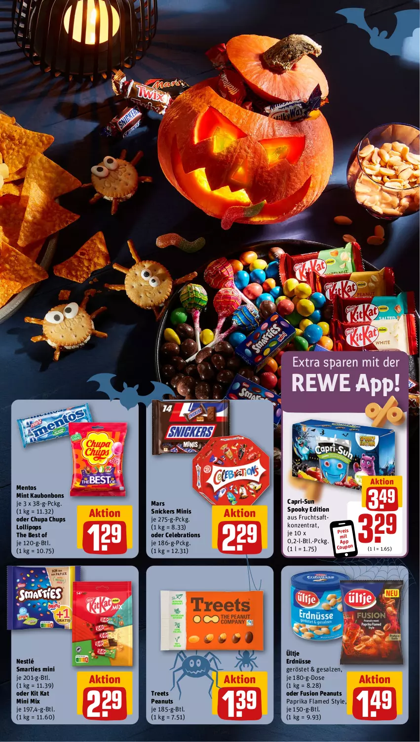 Aktueller Prospekt Rewe - Prospekte - von 21.10 bis 26.10.2024 - strona 5 - produkty: bonbons, Cap, capri-sun, chupa, chupa chups, coupon, eis, erdnüsse, frucht, fruchtsaft, Kit Kat, mars, mentos, mint, nestlé, paprika, reis, saft, salz, smarties, snickers, Ti, ültje, ültje erdnüsse