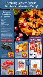 Gazetka promocyjna Rewe - Prospekte - Gazetka - ważna od 26.10 do 26.10.2024 - strona 4 - produkty: Anrichte, babybel, cheddar, chips, coupon, cracker, crunchips, eis, Holz, Käse, Kürbis, lachs, lorenz, lorenz crunchips, mini babybel, möhren, orange, orangen, paprika, Räucherlachs, reifen, reis, rezept, rezepte, rum, salami, Salsa, Schal, Schale, sim, simba, snack, snacks, stifte, tafeltrauben, Ti, tortilla, Tortilla Chips, trauben, wein, würfel