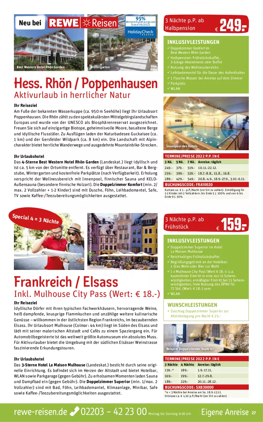 Aktueller Prospekt Rewe Reisen - Reiseprospekt - von 01.07 bis 29.07.2022 - strona 27 - produkty: auer, auto, axe, Bad, Bademantel, bier, bio, buch, dusche, eier, eis, elle, ente, flammkuchen, flasche, Garten, getränk, gin, Holz, inklusivleistungen, innenpool, kaffee, Kinder, kuchen, kurtaxe, lamm, LG, mais, Mantel, Mountainbike, natur, pool, Popp, reis, rwe, stube, tee, Ti, uhr, wasser, wein, weine, wellnessbereich, Weste, Wild