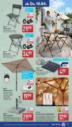 Gazetka promocyjna Aldi Nord - Von Montag - Gazetka - ważna od 12.04 do 12.04.2025 - strona 23 - produkty: Bau, baumwolle, Bistrotisch, dell, edelstahl, elle, gin, Kette, kissen, lamm, Lampe, leds, lichterkette, Mode, Ria, ring, schirmständer, sitzkissen, sonnenschirm, stuhl, Ti, tisch, uv-schutz, wolle, ZTE