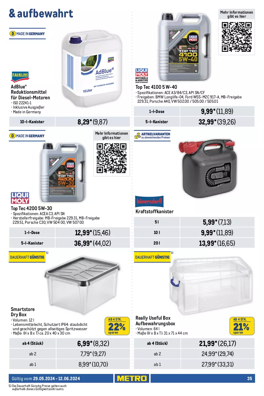 Aktueller Prospekt Metro - Food-NonFood - von 29.05 bis 12.06.2024 - strona 35 - produkty: adblue, auer, aufbewahrungsbox, Diesel, eis, elle, Germ, kraft, lack, lebensmittel, longlife, Metro, regal, reis, schrauben, schwerlastregal, Spezi, teller, Ti, wasser