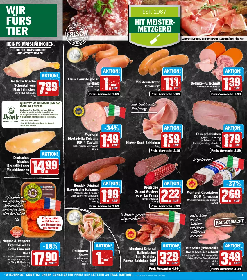 Aktueller Prospekt Hit - Prospekte - von 13.06 bis 18.06.2022 - strona 5 - produkty: ACC, aufschnitt, beef, bio, bockwurst, braten, Brühwurst, brustfilet, buch, chili, dell, eis, elle, ente, erde, farmerschinken, filet, fleisch, fleischwurst, Geflügel, gin, henkel, Holz, honig, houdek, jungbullen, kabanos, kräuter, lyoner, mac, mais, Meister, mit paprika, montorsi, mortadella, natur, paprika, pfeffer, Pollo Fino, Rauch, reis, ring, roastbeef, saft, salami, salat, salate, schenkel, schinken, senf, spitzenqualität, Sport, Ti, Tiere, wurst, Yo, ZTE, zwiebel