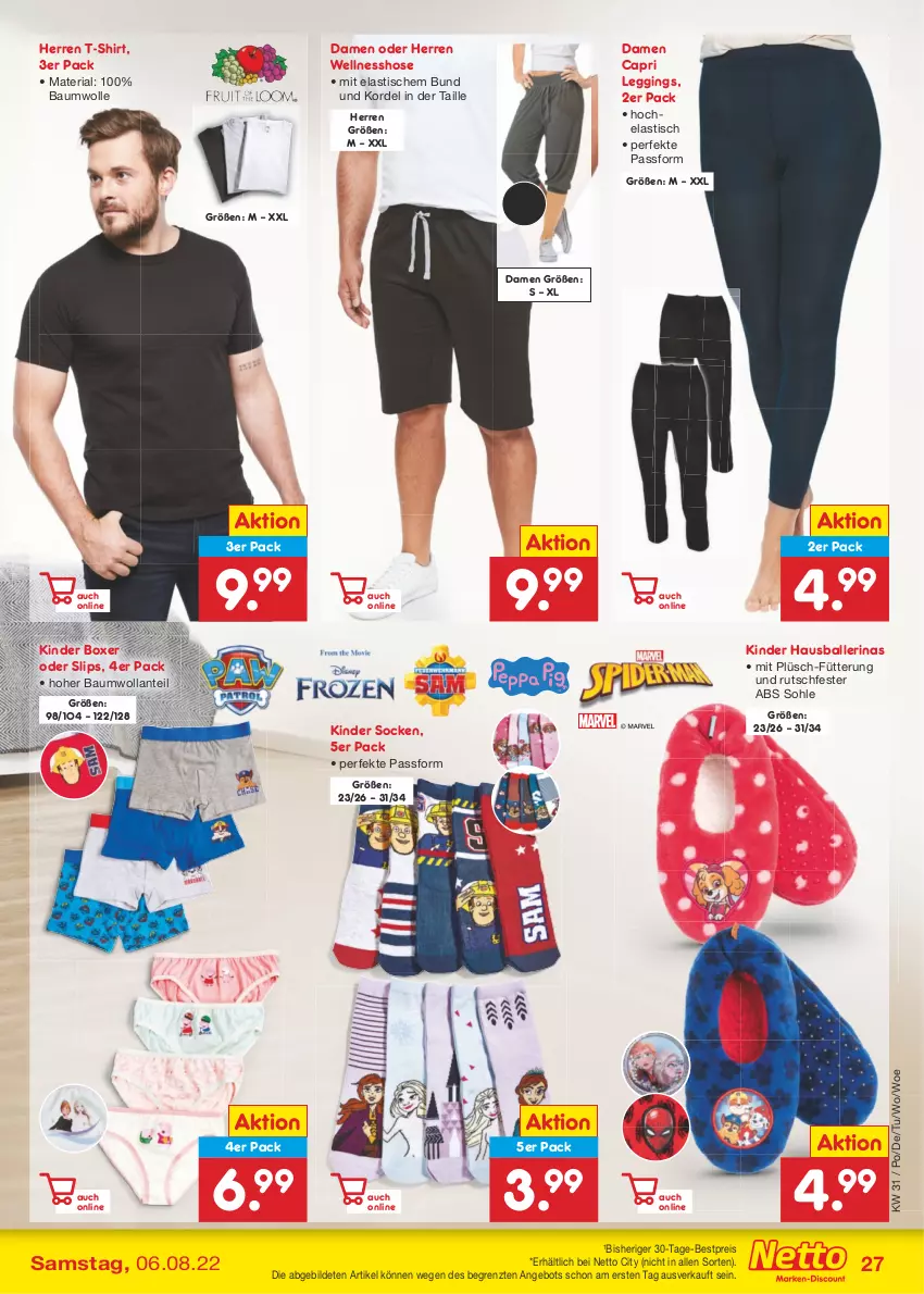 Aktueller Prospekt Netto Marken-Discount - Filial-Angebote - von 01.08 bis 06.08.2022 - strona 27 - produkty: angebot, asti, ball, Ballerinas, Bau, baumwolle, bestpreis, Cap, eis, gin, Hela, hose, Kinder, leggings, Plüsch, reis, Ria, shirt, slip, slips, socken, T-Shirt, Ti, tisch, usb, wolle, ZTE