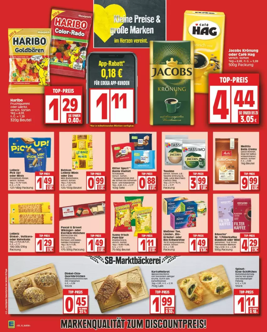 Aktueller Prospekt Edeka - Prospekte - von 15.01 bis 20.01.2024 - strona 12 - produkty: ACC, beutel, chia, deka, discount, eis, goldbären, haribo, latte, latte macchiato, leibniz, mac, macchiato, nuss, reis, sim, tassimo