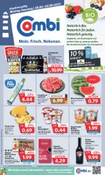 Gazetka promocyjna Combi - Prospekte - Gazetka - ważna od 02.09 do 02.09.2023 - strona 1 - produkty: angebot, angebote, baileys, Becher, bio, dell, eduscho, eis, elle, ente, filterkaffee, flasche, fleisch, frikadellen, gewinnspiel, gouda, gouda jung, hackfleisch, hackfleisch gemischt, holländischer schnittkäse, irish cream, joghur, joghurt, kaffee, Käse, krombache, krombacher, krombacher pils, lebensmittel, liqueur, melone, melonen, natur, pils, pizza, reis, rind, rügenwalder, rügenwalder mühle, rwe, sahne, Sahnejoghurt, schnittkäse, schwein, schwein und rind, Ti, wagner, wasser, wassermelone, wassermelonen, wein, zott, ZTE