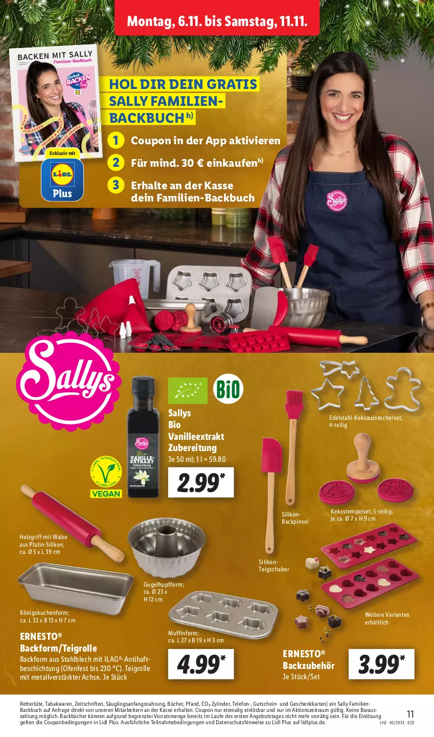 Aktueller Prospekt Lidl - Aktionsprospekt - von 06.11 bis 11.11.2023 - strona 15 - produkty: angebot, Ausstecher, Backbuch, Backform, Backzubehör, bio, buch, coupon, edelstahl, eis, ernesto, gutschein, Holz, ilag, keks, Keksstempel, kuchen, Muffin, Muffinform, Ofen, Pinsel, Ria, Teigrolle, Teigschaber, telefon, Ti, Tüte, vanille, ZTE