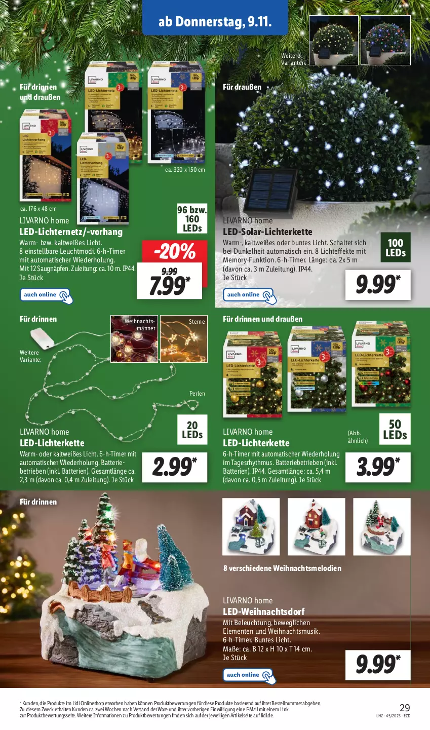 Aktueller Prospekt Lidl - Aktionsprospekt - von 06.11 bis 11.11.2023 - strona 35 - produkty: auto, batterie, batterien, beleuchtung, ente, Kette, led-licht, leds, lichterkette, perlen, Ria, Schal, Ti, timer, tisch, weck