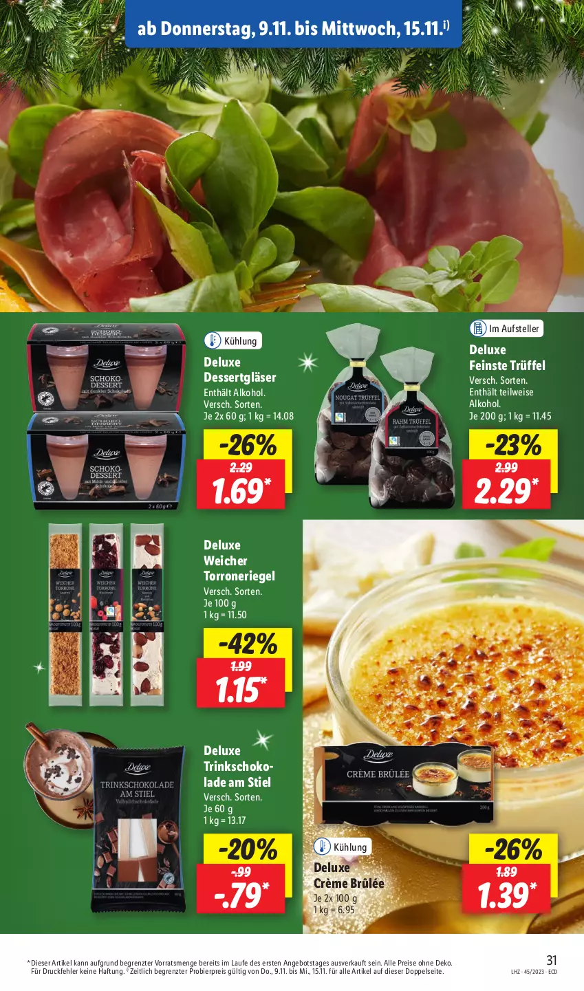 Aktueller Prospekt Lidl - Aktionsprospekt - von 06.11 bis 11.11.2023 - strona 37 - produkty: alkohol, angebot, bier, Crème Brûlée, dessert, eis, elle, Gläser, reis, riegel, schoko, teller, Ti, Trüffel, ZTE