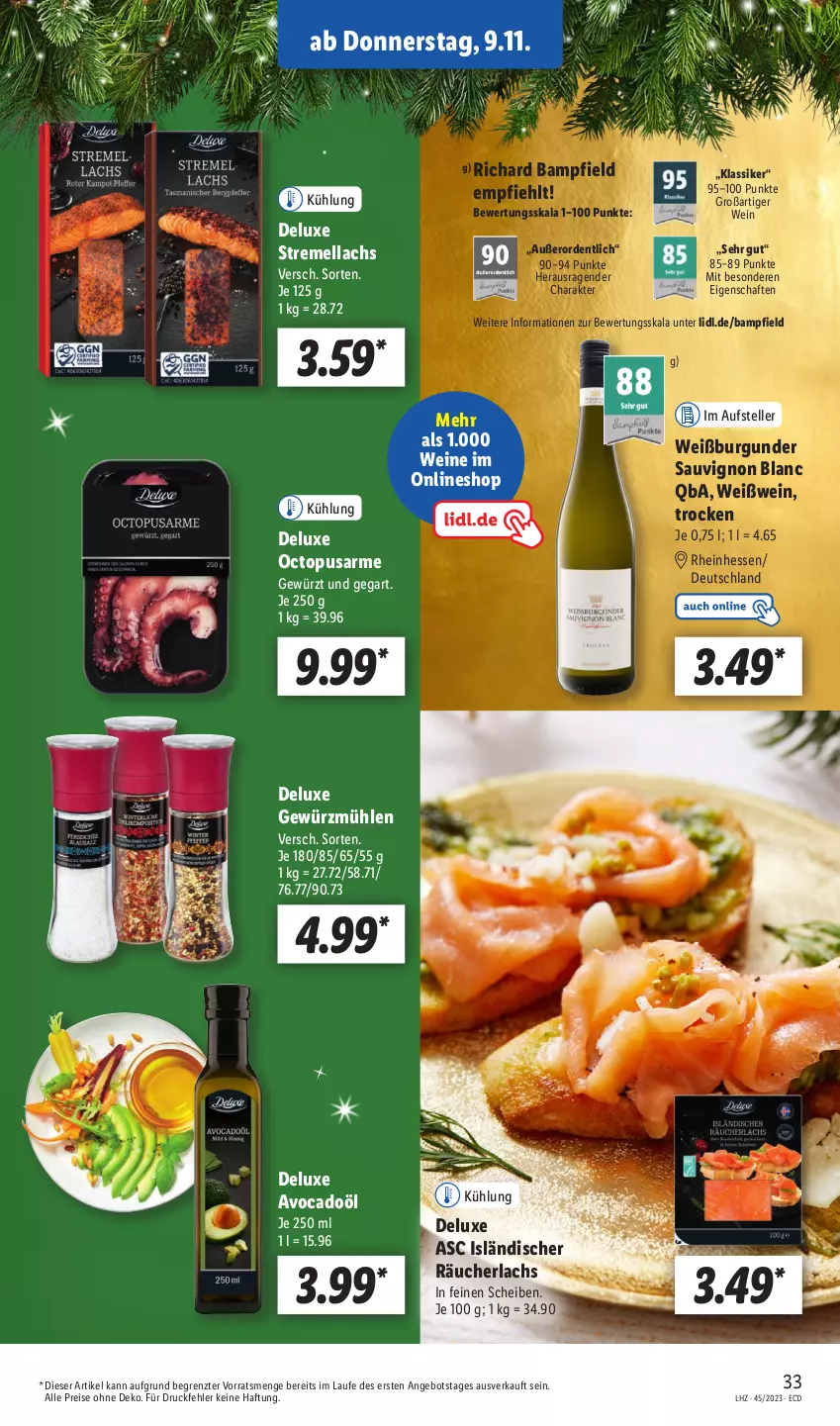 Aktueller Prospekt Lidl - Aktionsprospekt - von 06.11 bis 11.11.2023 - strona 39 - produkty: angebot, avocado, burgunder, eis, elle, gewürz, Gewürzmühle, lachs, Räucherlachs, reis, sauvignon, sauvignon blanc, teller, Ti, wein, weine, Weißburgunder, Weißwein, ZTE