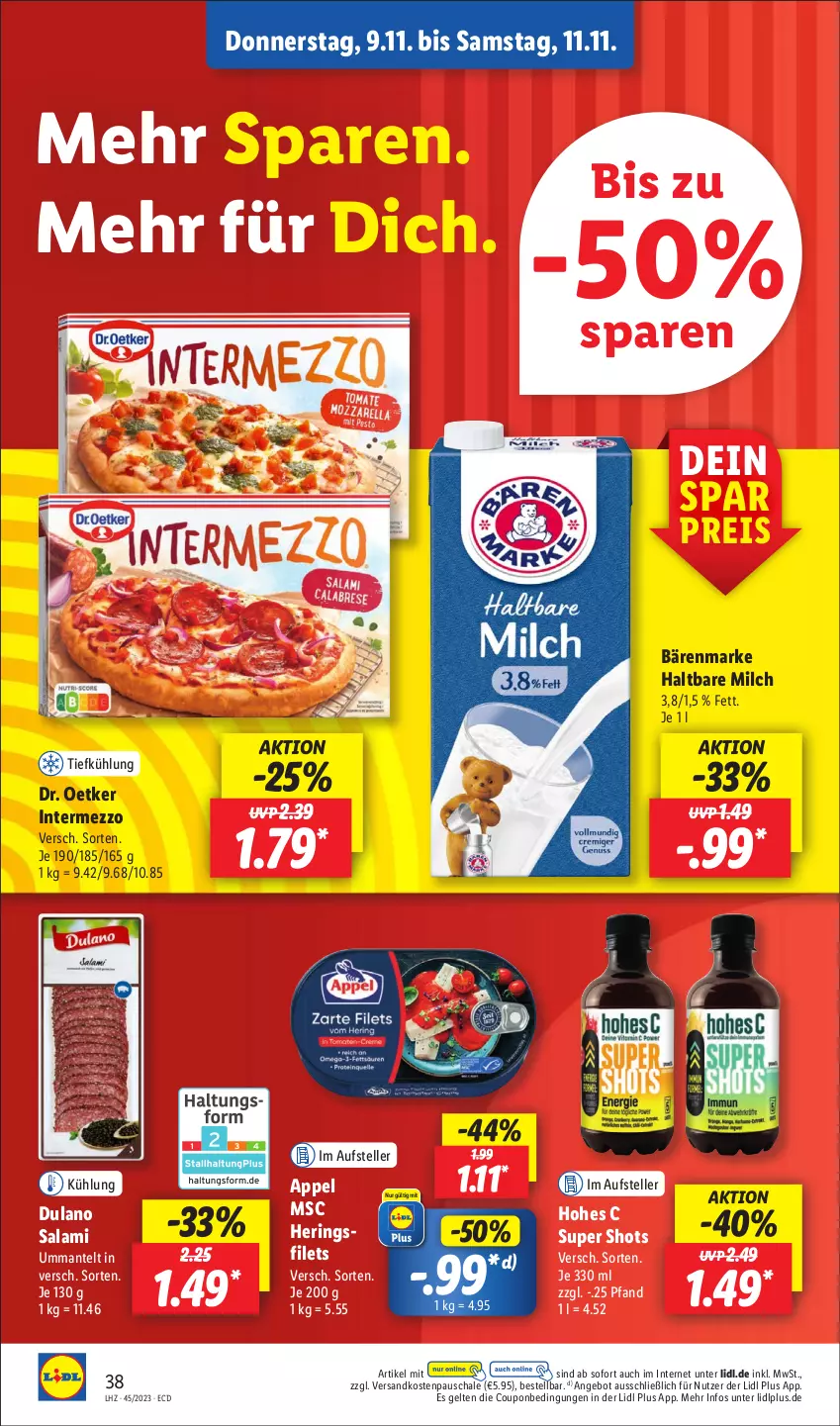 Aktueller Prospekt Lidl - Aktionsprospekt - von 06.11 bis 11.11.2023 - strona 46 - produkty: angebot, bärenmarke, coupon, Dr. Oetker, dulano, eis, elle, filet, filets, haltbare milch, hering, Herings, Hohes C, intermezzo, Mantel, milch, ndk, reis, ring, salami, Schal, Schale, teller, Ti