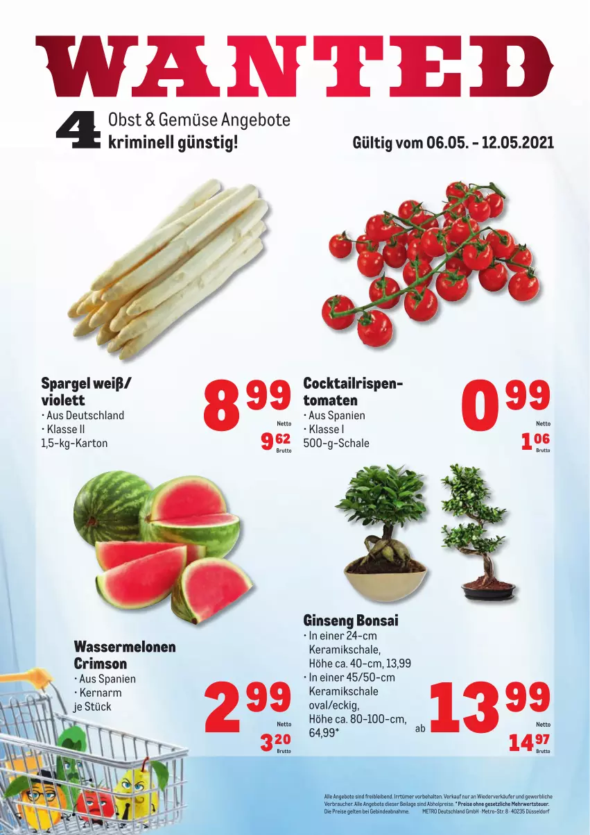 Aktueller Prospekt Metro - Obst Gemüse Frischepreise - von 06.05 bis 12.05.2021 - strona 1