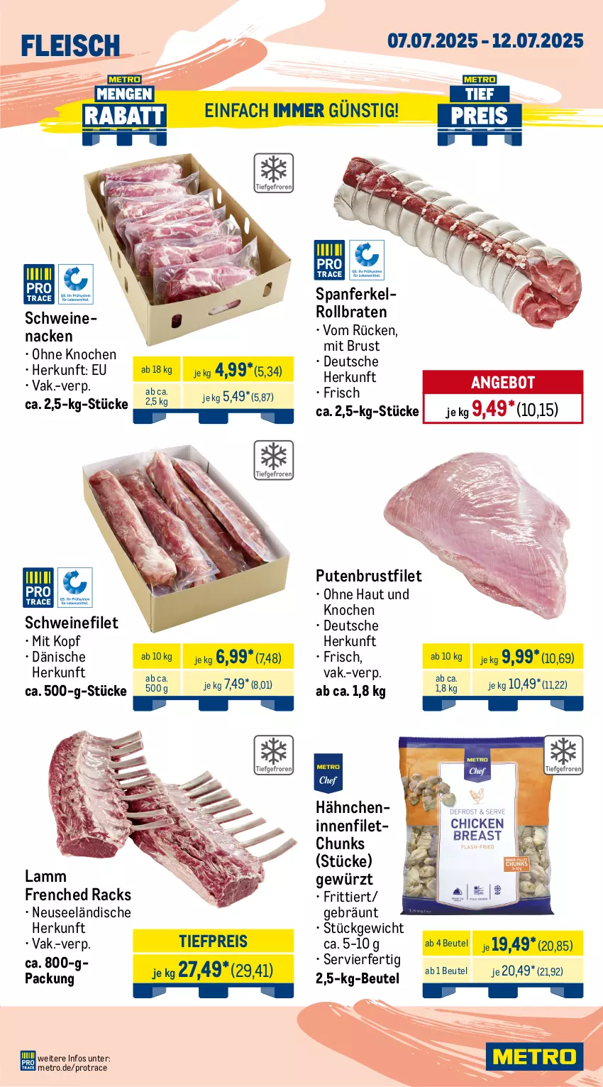 Aktueller Prospekt Metro - Wochen-Angebote Gastro - von 07.07 bis 12.07.2025 - strona 3 - produkty: angebot, beutel, braten, brustfilet, decke, Deckel, eis, entrecôte, filet, fleisch, gewürz, hackfleisch, hackfleisch gemischt, Kette, Kugel, lachs, lamm, Metro, pute, putenbrust, putenbrustfilet, reis, rind, rinder, Rindersteak, rindfleisch, rollbraten, Schal, Schale, schwein, schweine, schweinefilet, Schweinelachs, schweinenacken, steak, steakhüfte, Ti, tiefpreis, wein, weine