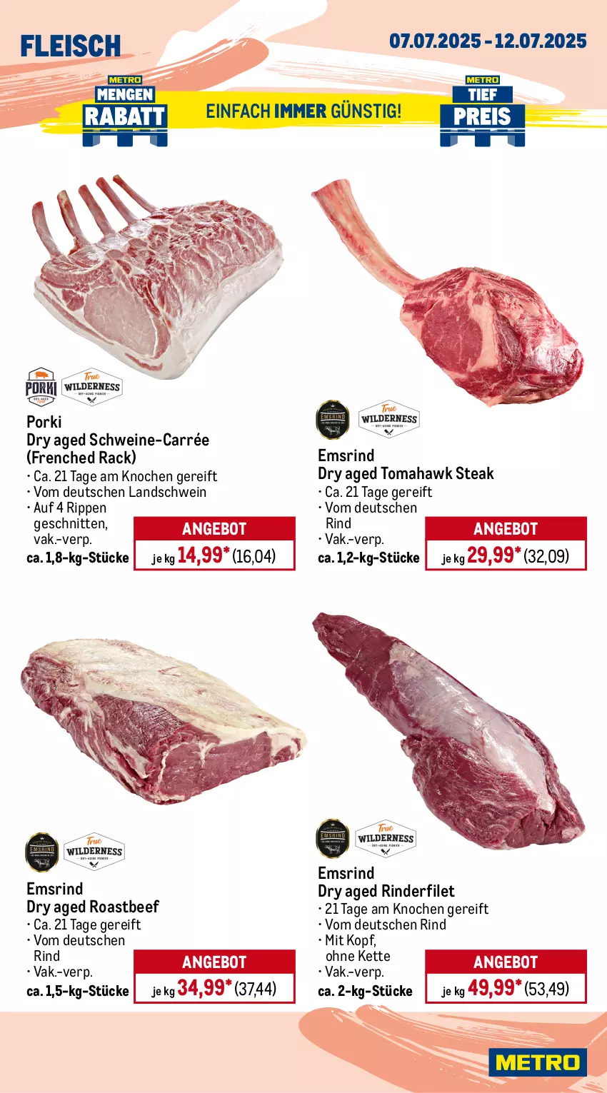 Aktueller Prospekt Metro - Wochen-Angebote Gastro - von 07.07 bis 12.07.2025 - strona 4 - produkty: Abtei, angebot, angebote, aqua, beef, eis, filet, fisch, fische, Fischer, fischtheke, fleisch, frischfisch, garnelen, kabeljaufilet, Kette, lachs, Metro, reis, rind, rinder, rinderfilet, Rippen, roastbeef, rwe, Saibling, Schere, schnitten, schwein, schweine, Seesaiblingsfilet, steak, Ti, tiefpreis, wein, weine, Wild