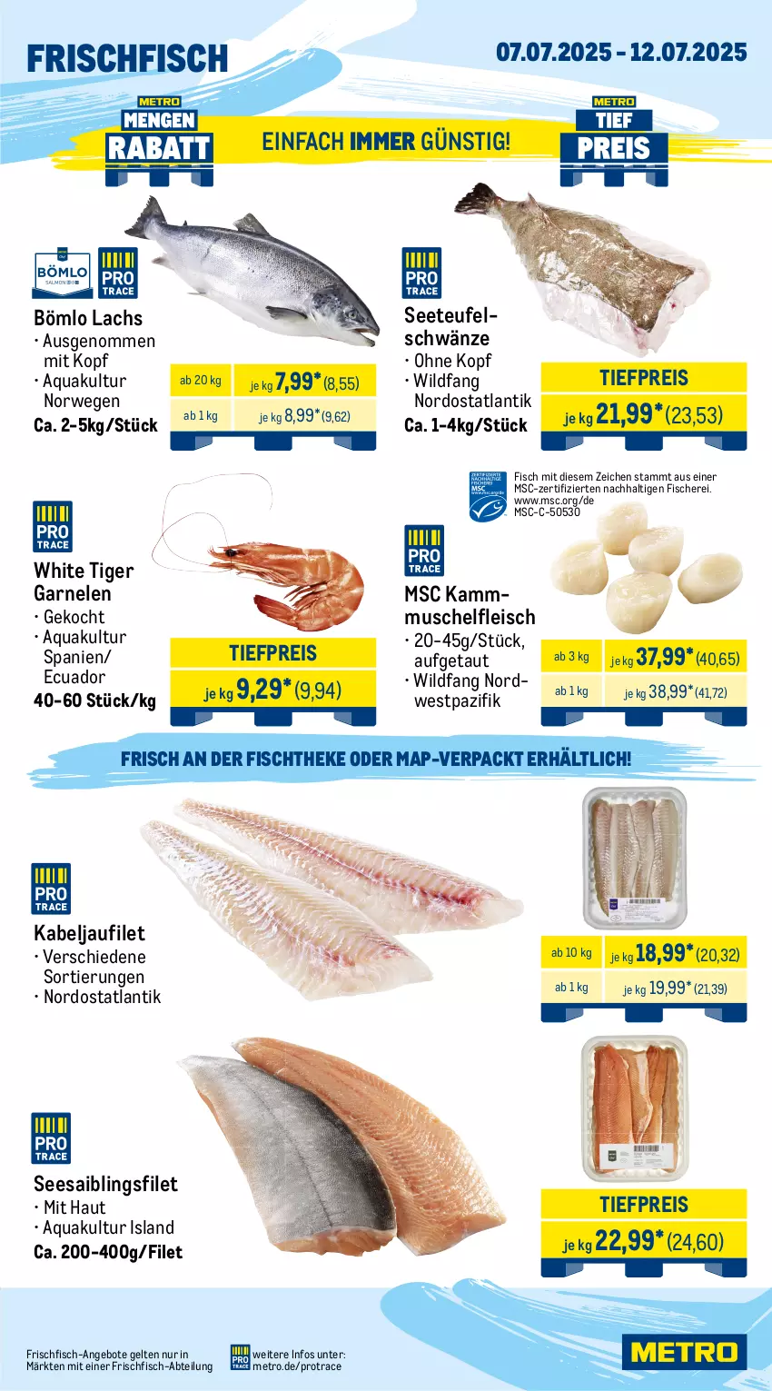 Aktueller Prospekt Metro - Wochen-Angebote Gastro - von 07.07 bis 12.07.2025 - strona 5 - produkty: Abtei, angebot, angebote, aqua, beef, eis, filet, fisch, fische, Fischer, fischtheke, fleisch, frischfisch, garnelen, kabeljaufilet, Kette, lachs, Metro, reis, rind, rinder, rinderfilet, Rippen, roastbeef, rwe, Saibling, Schere, schnitten, schwein, schweine, Seesaiblingsfilet, steak, Ti, tiefpreis, wein, weine, Wild