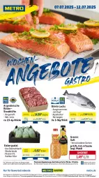 Gazetka promocyjna Metro - Wochen-Angebote Gastro - Gazetka - ważna od 12.07 do 12.07.2025 - strona 1 - produkty: abholpreise, angebot, angebote, aqua, eis, eisbergsalat, flasche, getränk, getränke, granini, ilag, lachs, Metro, Palette, Rauch, reis, rind, rinder, Rindersteak, rwe, saft, salat, steak, steakhüfte, Ti, tiefpreis