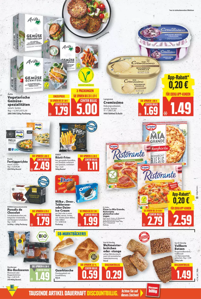 Aktueller Prospekt E Center - Angebote der Woche - von 02.05 bis 07.05.2022 - strona 7 - produkty: auer, backwaren, Berger, beutel, bio, Bio-Backwaren, blume, blumen, blumenkohl, bourbon, brot, brötchen, cola, cremissimo, daim, deka, dell, Dr. Oetker, eis, elle, ente, erbsen, fertiggericht, fertiggerichte, frikadellen, frosta, frucht, geback, gewürz, herzberger, kartoffel, kartoffeln, korn, Kornbrot, kuchen, langnese, langnese cremissimo, LG, mais, margherita, Meister, milka, mit zwiebeln, möhren, natur, nuss, oreo, pizza, Plunder, quark, Ria, ristorante, roggenbrötchen, saft, Schal, Schale, schnitzel, schoko, schokolade, schokoladen, sim, Spezi, stieleis, Tasche, Ti, tisch, toblerone, vanille, Vegeta, vita, vollkornbrot, weck, zwiebel, zwiebeln