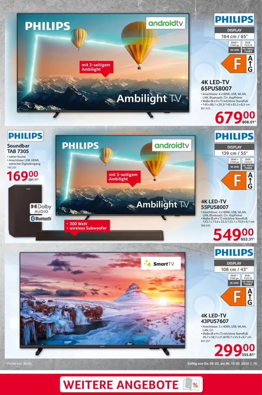 Aktueller Prospekt Selgros - Nonfood - von 09.02 bis 15.02.2023 - strona 15 - produkty: dvb, HDMI, kopfhörer, Philips, soundbar, Ti, tisch, tuner, usb