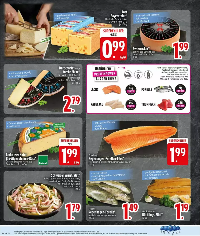 Aktueller Prospekt Edeka - Prospekte - von 21.09 bis 26.09.2026 - strona 16 - produkty: andechser natur, Bau, bio, blume, blumen, eier, eis, elle, emmentaler, filet, fisch, fleisch, forelle, Käse, lachs, lyoner, natur, omega, Omega-3, reis, rel, salat, schnittkäse, schnittlauch, thunfisch, Ti, wurst, Yo