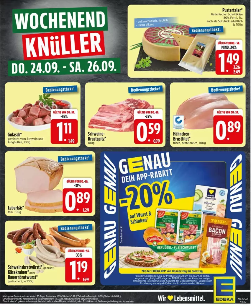 Aktueller Prospekt Edeka - Prospekte - von 21.09 bis 26.09.2026 - strona 28 - produkty: auer, Bau, Bauer, bratwurst, brustfilet, filet, gulasch, jungbullen, Käse, Käsekrainer, leberkäs, schnittkäse, schwein, schweine, tee, Ti, wein, weine, wurst, zentis