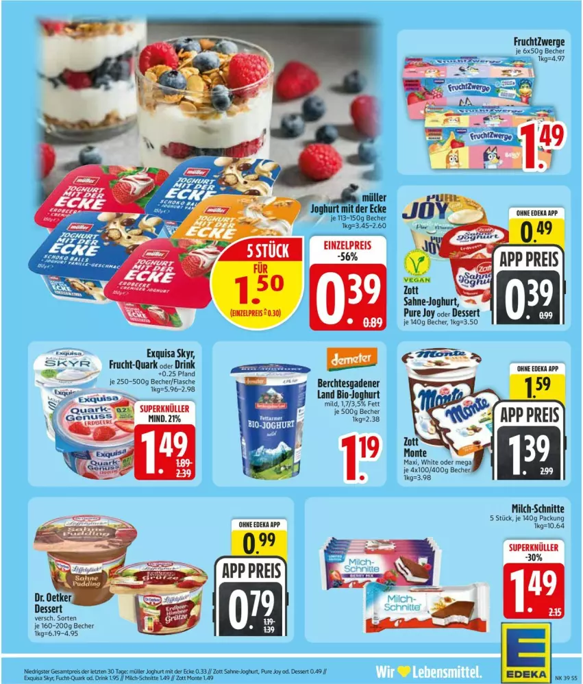 Aktueller Prospekt Edeka - Prospekte - von 21.09 bis 26.09.2026 - strona 7 - produkty: Becher, bio, bio-joghurt, deka, dessert, Dr. Oetker, drink, eis, exquisa, flasche, frucht, fruchtzwerge, joghur, joghurt, Meister, milch, milch-schnitte, monte, quark, reis, sahne, Skyr, zott