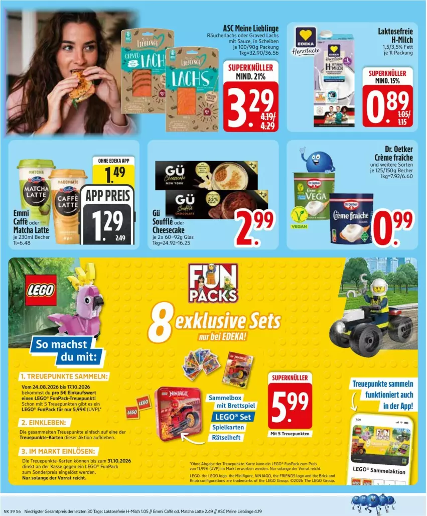 Aktueller Prospekt Edeka - Prospekte - von 21.09 bis 26.09.2026 - strona 8 - produkty: Becher, beko, caffe, deka, Dr. Oetker, eis, emmi, erde, Graved Lachs, lachs, latte, LEGO®, milch, ninjago, Räucherlachs, reis, sauce, Ti, ZTE