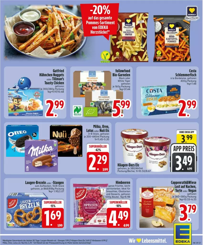 Aktueller Prospekt Edeka - Prospekte - von 21.09 bis 26.09.2026 - strona 9 - produkty: Becher, beere, beeren, beutel, bio, bordelaise, brezel, Brezeln, coppenrath, deka, dessert, desserts, eis, fisch, früchte, garnelen, gutfried, häagen-dazs, himbeer, himbeere, himbeeren, kartoffel, kuchen, lack, Lust auf Kuchen, milka, nuggets, nuii, obst, oreo, pommes, reis, smoothie, smoothies, Ti, toast, toasty, torte, ZTE