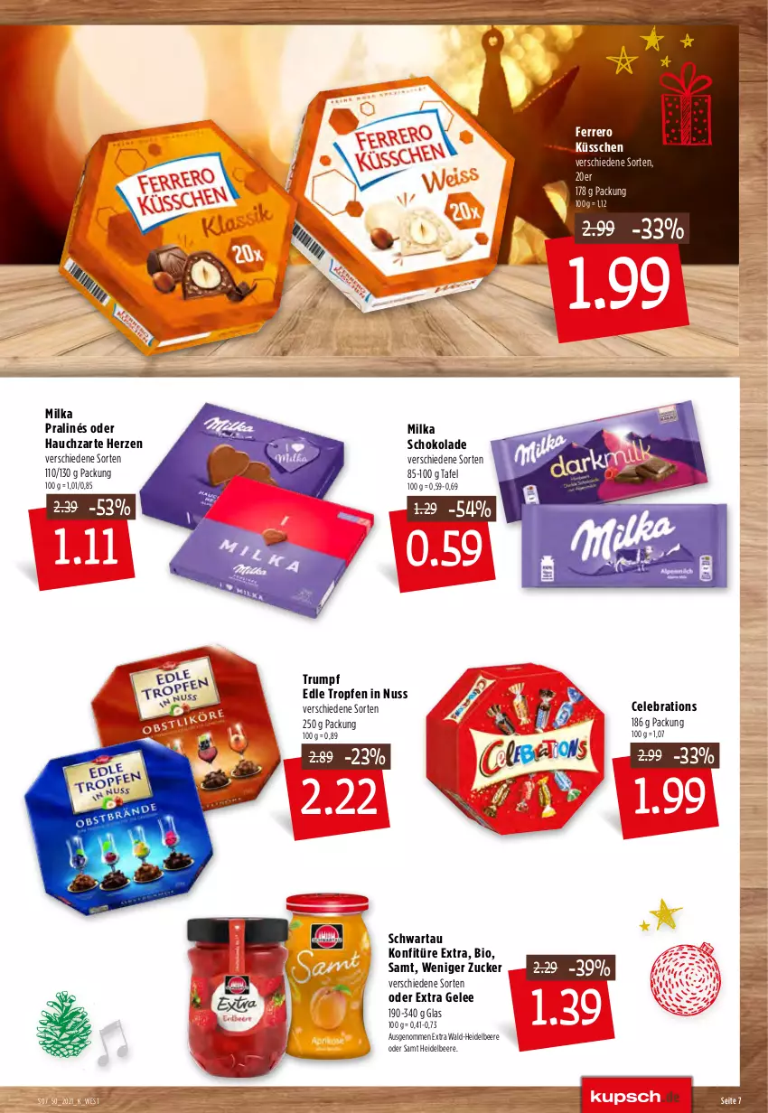 Aktueller Prospekt Kupsch - Angebote der Woche - von 13.12 bis 18.12.2021 - strona 9 - produkty: beere, bio, ferrero, Ferrero Küsschen, gelee, heidelbeere, konfitüre, konfitüre extra, milka, milka schokolade, nuss, rum, schoko, schokolade, Schwartau, Ti, zucker