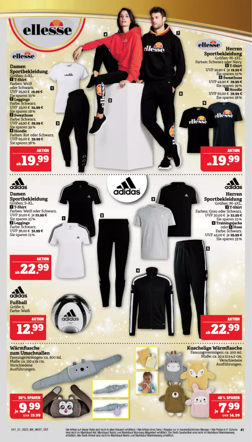 Aktueller Prospekt Marktkauf - Prospekt - von 17.12 bis 23.12.2023 - strona 41 - produkty: Adidas, ball, eis, elle, flasche, Fußball, gin, hose, Jacke, kleid, Kleidung, leggings, reis, schuhe, shirt, Sport, Sweathose, T-Shirt, Ti