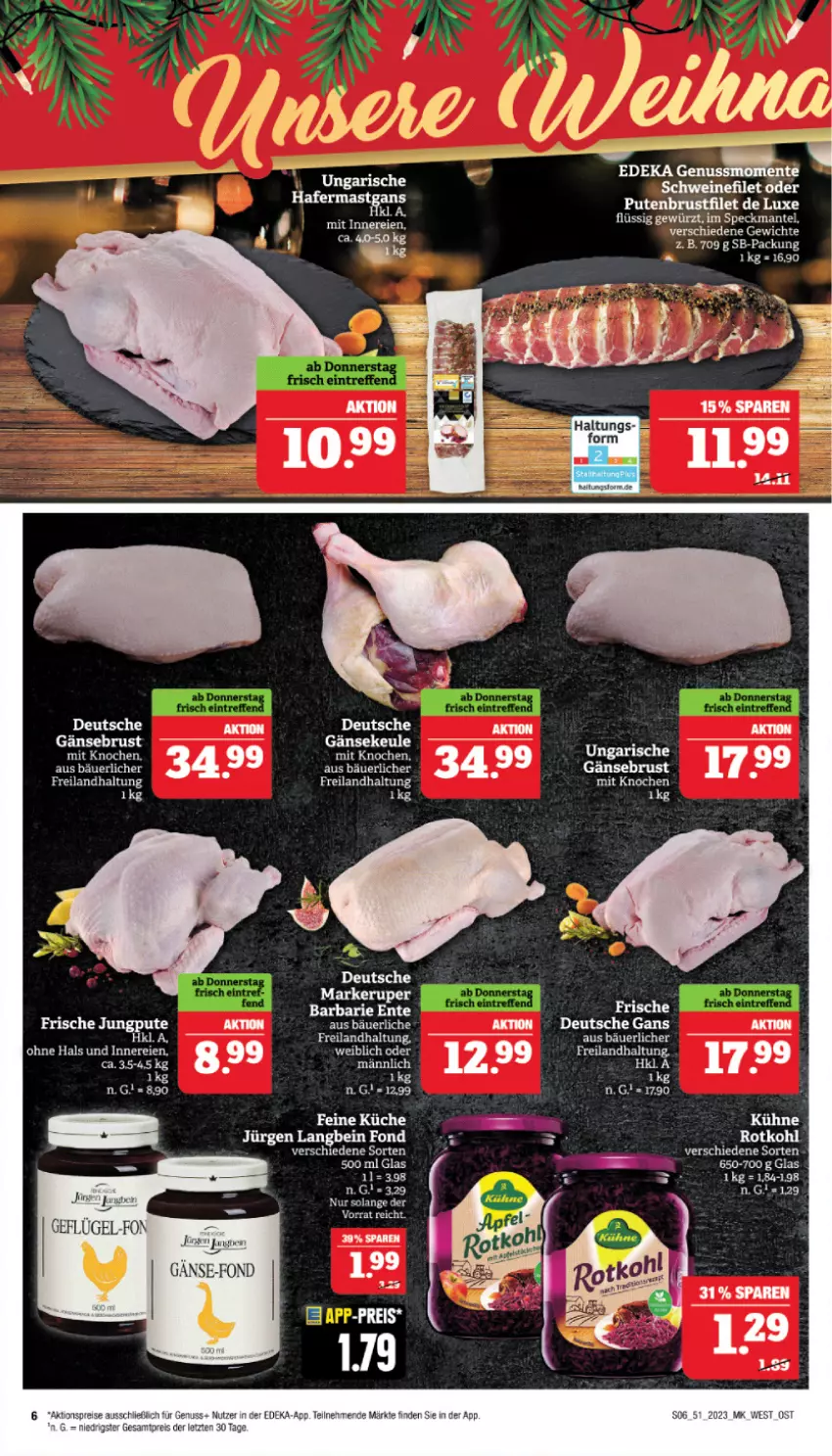 Aktueller Prospekt Marktkauf - Prospekt - von 17.12 bis 23.12.2023 - strona 6 - produkty: brustfilet, deka, eis, ente, filet, Gänsebrust, gewürz, hafer, küche, Kühne, Mantel, pute, putenbrust, putenbrustfilet, rotkohl, Speck, Ti