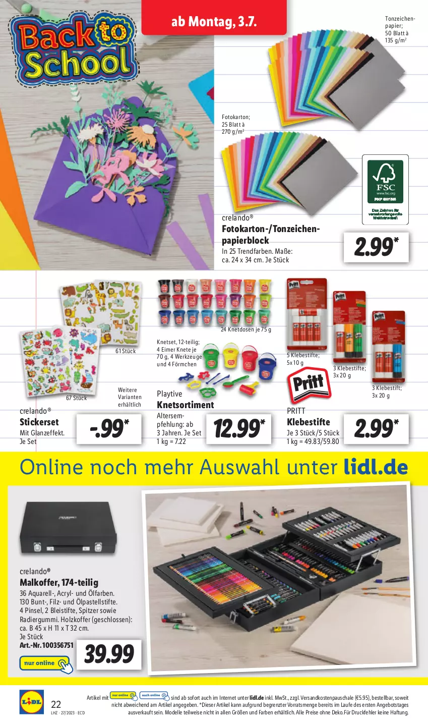 Aktueller Prospekt Lidl - Aktionsprospekt - von 03.07 bis 08.07.2023 - strona 24 - produkty: angebot, aqua, Bleistift, bleistifte, dell, eimer, eis, Elan, elle, Holz, Knetset, koffer, Mode, ndk, papier, Pinsel, pritt, Radiergummi, reis, rel, Ria, Schal, Schale, stifte, Ti, werkzeug, werkzeuge, ZTE