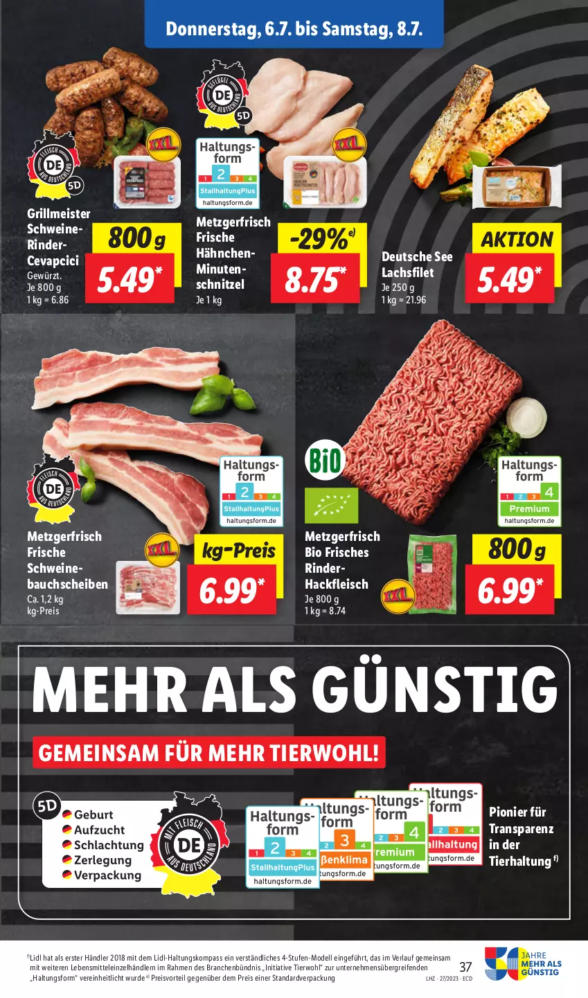 Aktueller Prospekt Lidl - Aktionsprospekt - von 03.07 bis 08.07.2023 - strona 39 - produkty: Bau, bauchscheiben, bio, cevapcici, dell, eis, filet, fleisch, Frische Hähnchen, gewürz, grill, hackfleisch, lachs, lachsfilet, lebensmittel, Meister, Mode, preisvorteil, reifen, reis, rind, rinder, schnitzel, schwein, schweine, Ti, wein, weine