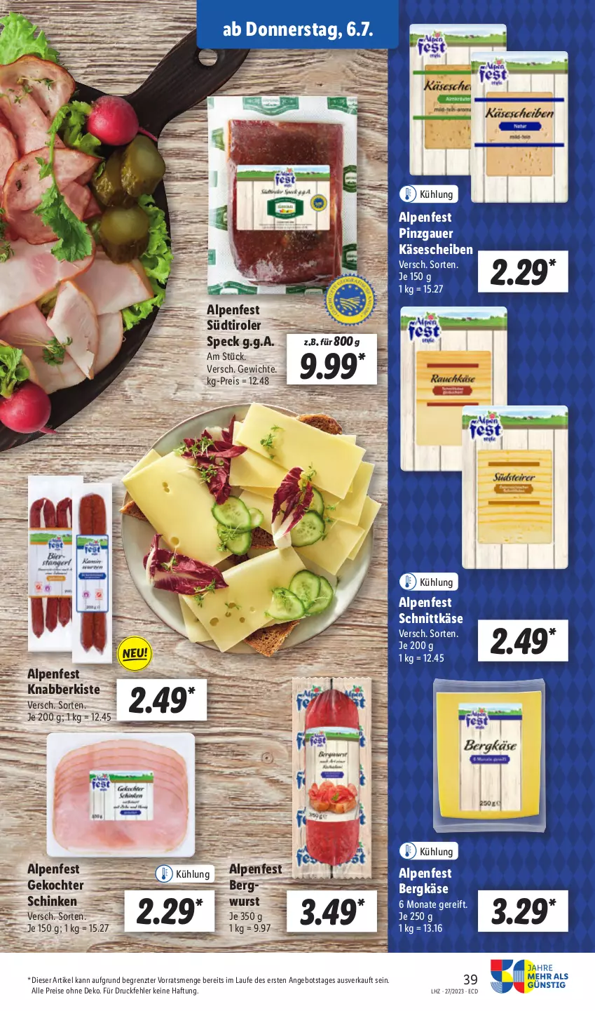 Aktueller Prospekt Lidl - Aktionsprospekt - von 03.07 bis 08.07.2023 - strona 41 - produkty: angebot, auer, Bergkäse, eis, Käse, käsescheiben, reis, schinken, schnittkäse, Speck, südtiroler, Ti, wurst, ZTE