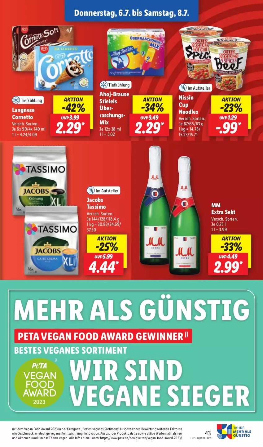 Aktueller Prospekt Lidl - Aktionsprospekt - von 03.07 bis 08.07.2023 - strona 49 - produkty: ahoj-brause, Bau, brause, cornetto, eis, elle, jacobs, jacobs tassimo, langnese, mac, mm extra, Nissin, Palette, sekt, sim, stieleis, tassimo, teller, Ti, usb