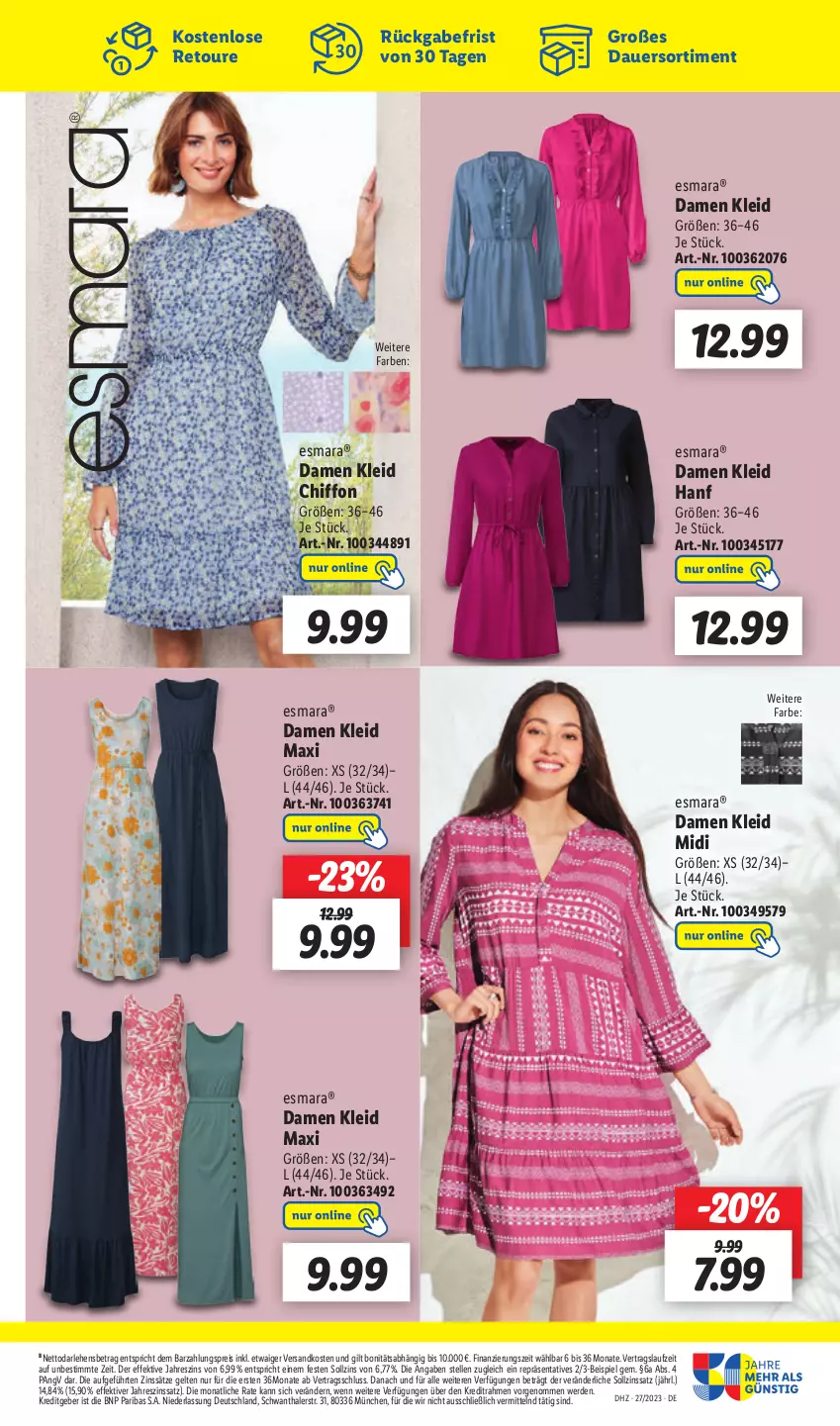 Aktueller Prospekt Lidl - Aktionsprospekt - von 03.07 bis 08.07.2023 - strona 61 - produkty: auer, damen kleid, eis, elle, erde, esmara, kleid, ndk, reis, Ti