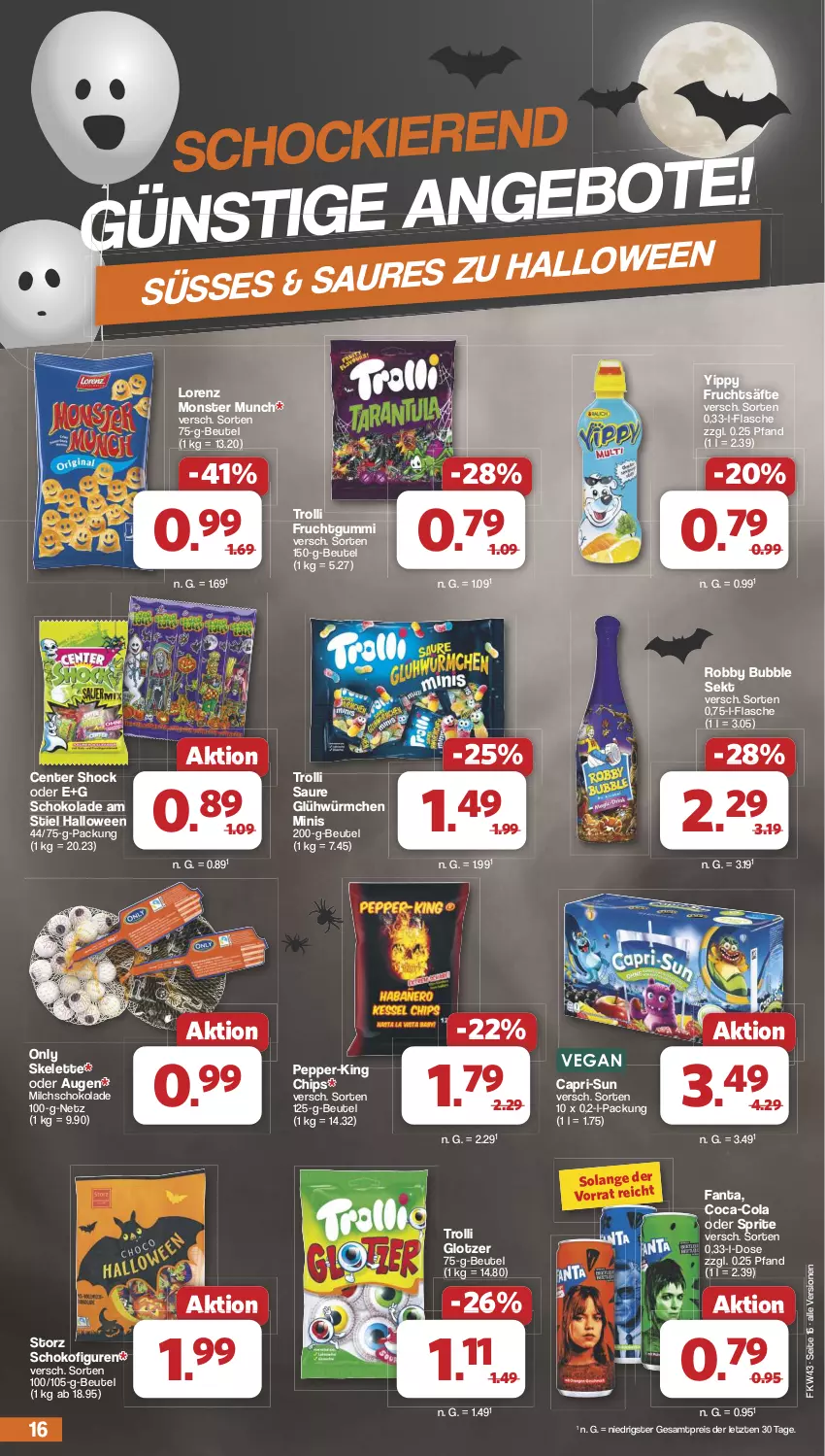 Aktueller Prospekt Famila - Prospekte - von 21.10 bis 26.10.2024 - strona 16 - produkty: beutel, Cap, capri-sun, chips, coca-cola, cola, eis, ente, fanta, flasche, frucht, fruchtgummi, fruchtsäfte, lorenz, milch, monster, oder sprite, reis, robby, säfte, schoko, schokolade, sekt, sprite, Ti, trolli, trolli fruchtgummi, ZTE