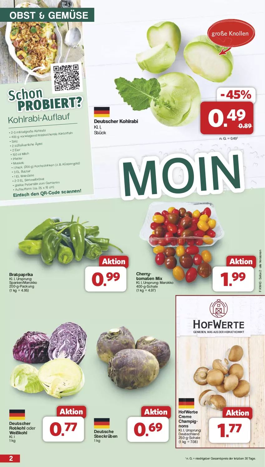 Aktueller Prospekt Famila - Prospekte - von 21.10 bis 26.10.2024 - strona 2 - produkty: champignon, champignons, cherrytomaten, creme, eis, kohlrabi, obst, paprika, pfeffer, reis, rotkohl, Schal, Schale, Ti, tomate, tomaten, Weißkohl, ZTE